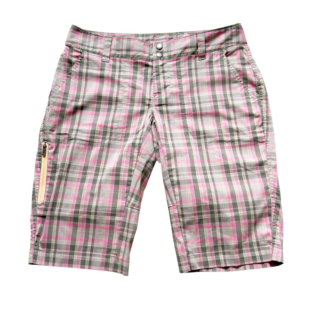 Columbia Pink Gray & Beige Plaid Bermuda Shorts Size 6 Spring Summer Retro-Sport